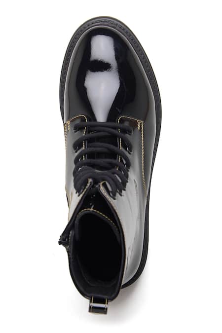 Shop Dang Shoes Black Plain Grunge Patent Leather Boots at Aza Fashions Shop_Dang Shoes_Black Plain Grunge Patent Leather Boots _at_Aza_Fashions