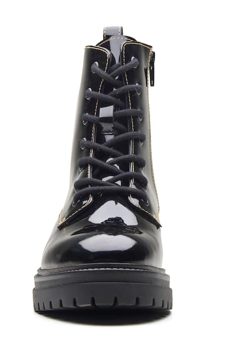 Dang Shoes Black Plain Grunge Patent Leather Boots Online at Aza Fashions Dang Shoes_Black Plain Grunge Patent Leather Boots _Online_at_Aza_Fashions