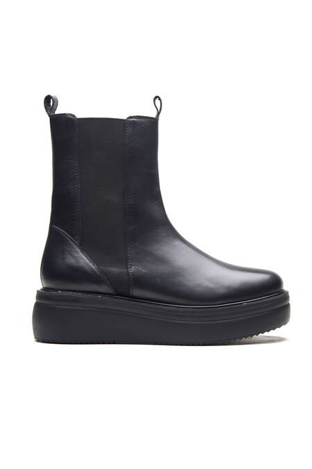 Dang Shoes_Black Plain Genuine Nappa Leather Chunky Boots _Online_at_Aza_Fashions
