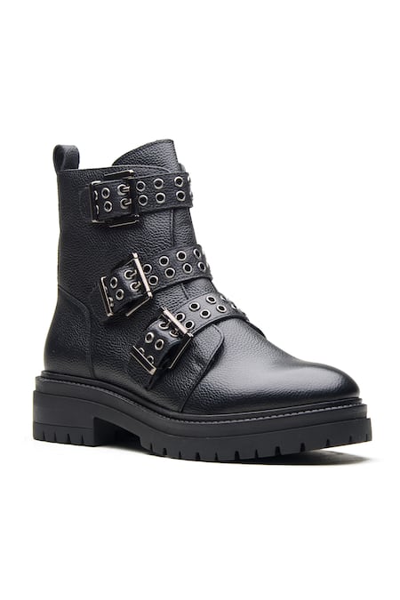 Dang Shoes Black Genuine Leather Biker Boots 