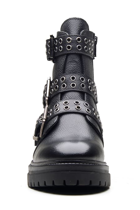 Buy_Dang Shoes_Black Metal Accents Genuine Leather Biker Boots _Online_at_Aza_Fashions