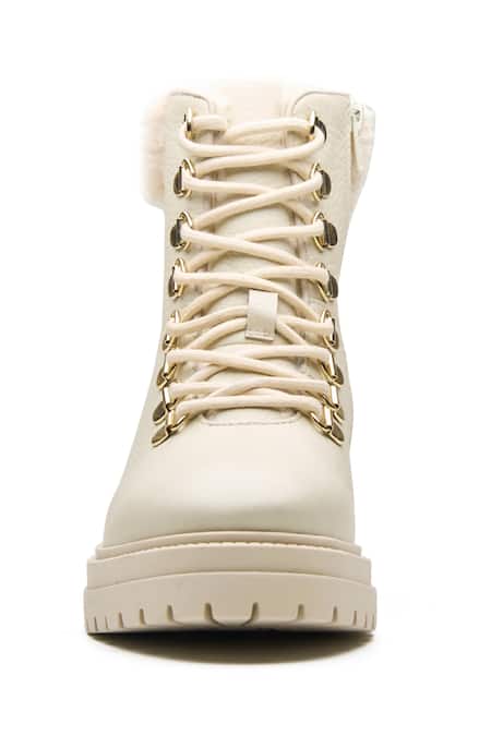 Shop Dang Shoes Off White Metallic Thread Lace Up Fur Lined Boots at Aza Fashions Shop_Dang Shoes_Off White Metallic Thread Lace Up Fur Lined Boots _at_Aza_Fashions