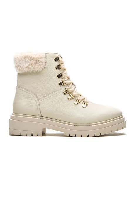 Dang Shoes Off White Metallic Thread Lace Up Fur Lined Boots Online at Aza Fashions Dang Shoes_Off White Metallic Thread Lace Up Fur Lined Boots _Online_at_Aza_Fashions