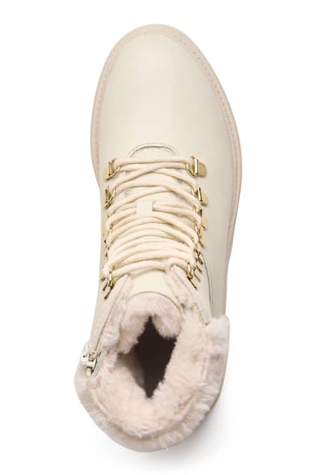 Buy Dang Shoes Off White Metallic Thread Lace Up Fur Lined Boots Online at Aza Fashions Buy_Dang Shoes_Off White Metallic Thread Lace Up Fur Lined Boots _Online_at_Aza_Fashions