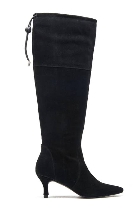 Dang Shoes_Black Plain Suede Leather Long Boots _Online_at_Aza_Fashions