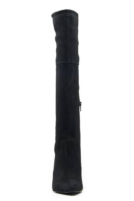 Buy_Dang Shoes_Black Plain Suede Leather Long Boots _Online_at_Aza_Fashions