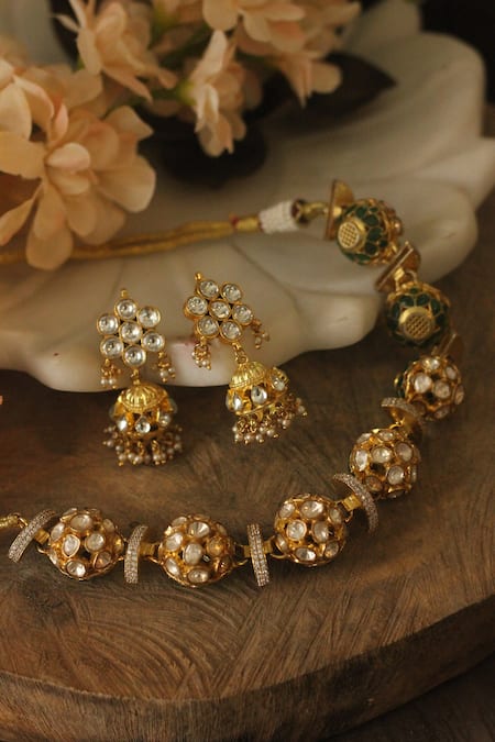 Riana Jewellery Emerald & Moissanite Stone Choker Set 