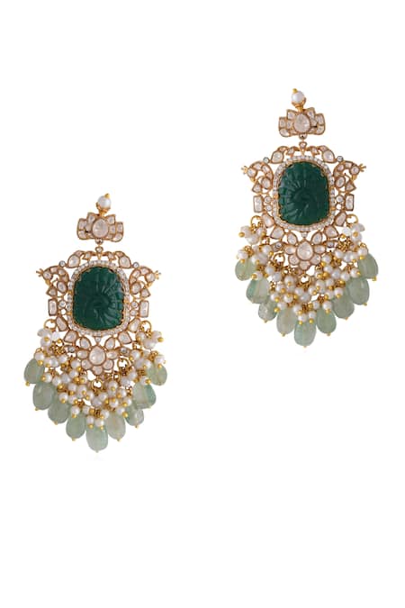 Buy_Riana Jewellery_Green Pearls, Zari, Stones Peacock Jadau Kundan Necklace Set _Online_at_Aza_Fashions
