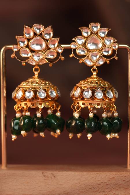 Riana Jewellery_Gold Plated Stones Kundan And Emerald Long Pendant Necklace Set _Online_at_Aza_Fashions