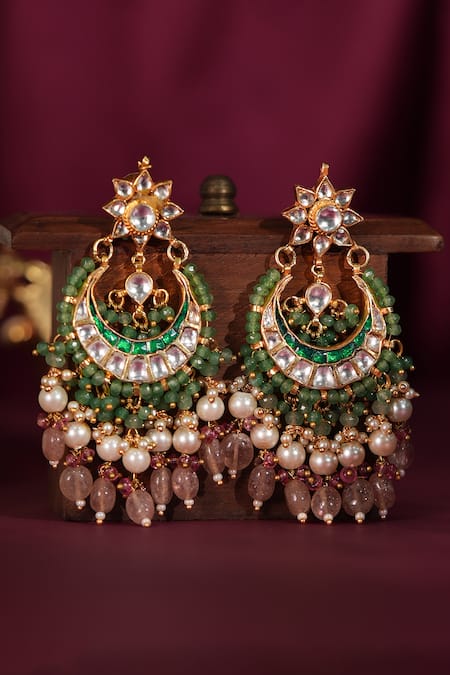 Riana Jewellery_Green Pearls, Beads Floret Kundan Choker Necklace Set _Online_at_Aza_Fashions