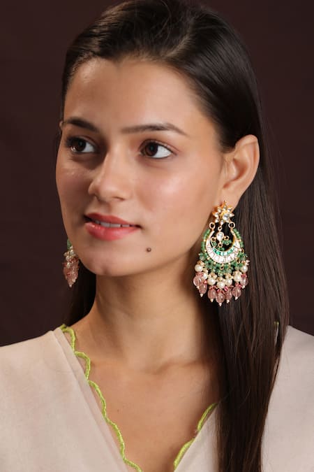 Buy_Riana Jewellery_Green Pearls, Beads Floret Kundan Choker Necklace Set _Online_at_Aza_Fashions
