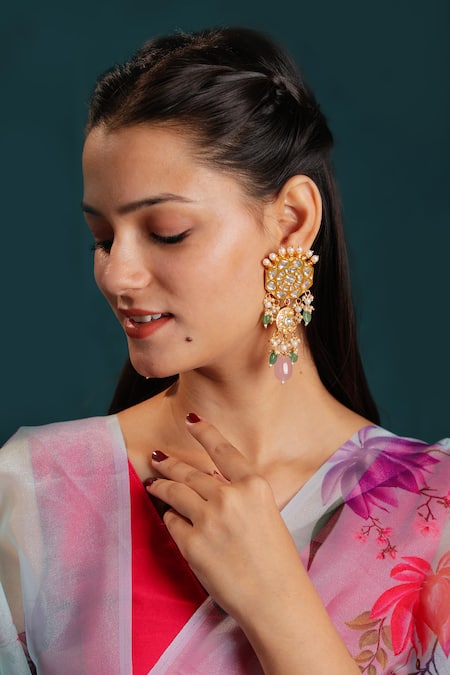 Buy_Riana Jewellery_Green Pearls, Stones, Beads Kundan Choker Necklace Set _Online_at_Aza_Fashions