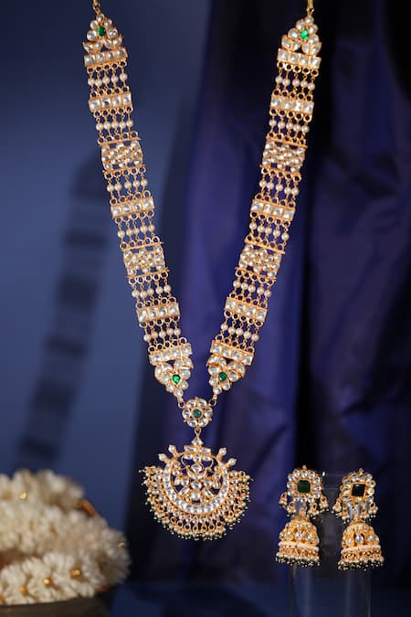 Riana Jewellery Kundan & Pearl Long Pendant Necklace Set 
