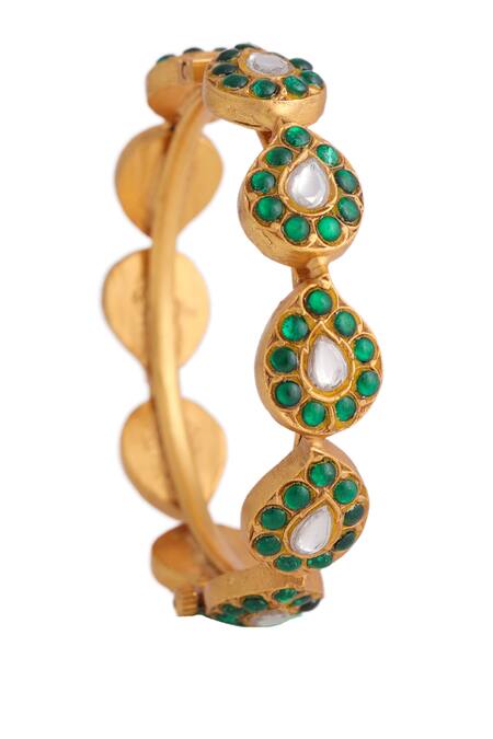 Buy_Riana Jewellery_Green Kundan Teardrop Embellished Bangle _Online_at_Aza_Fashions