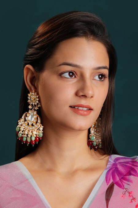 Riana Jewellery Floral Jadau Stone Studded Chandbalis 