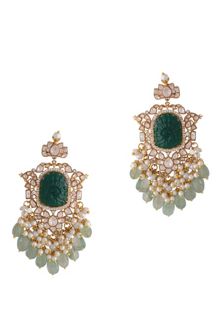 Riana Jewellery Emerald Stone Moissanite Earrings 