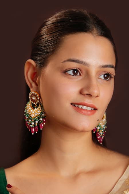 Riana Jewellery Floral Carved Chaandbali Earrings 