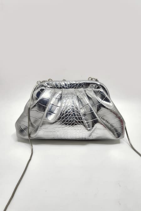 Adwita Bags & Jewels Crystal Horse Brooch Textured Clutch 