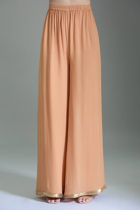 Nakul Sen_Peach Chiffon Sequins, Tassels, Embroidery Round Neck Geometric Kurta Set _at_Aza_Fashions