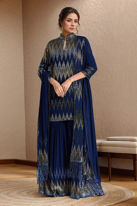 Nakul Sen Zig Zag Embroidered Kurta Gharara Set 