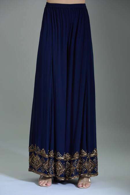 Buy_Nakul Sen_Blue Chiffon Cut Work, Tassels, Embroidery Geometric Cutdana Kurta Set _Online_at_Aza_Fashions