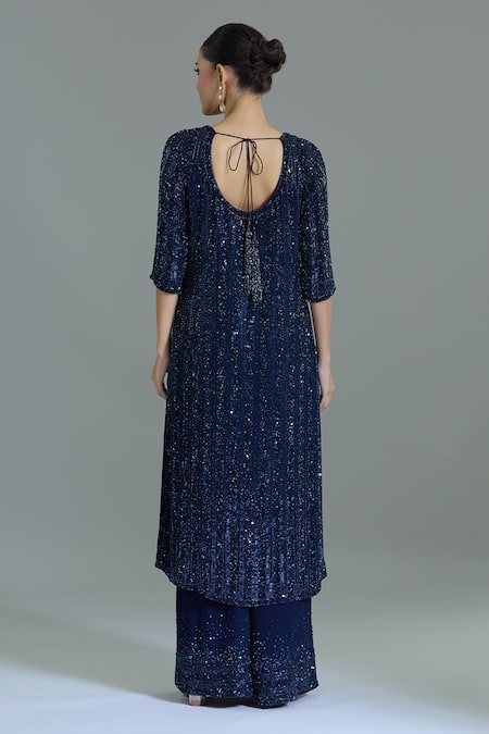 Nakul Sen Navy Blue Sequin Embroidered Kurta Set 