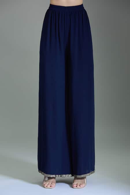 Buy_Nakul Sen_Blue Chiffon Cut Work, Embroidery, Tassels Keyhole Neck Geometric Kurta Set 