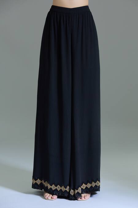 Nakul Sen_Blue Chiffon Cut Work, Embroidery, Tassels Keyhole Zig Zag Kurta Sharara Set _at_Aza_Fashions