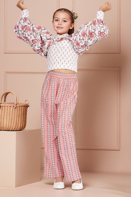 Petite Pomme_White Cotton Floral Print Cape And Pant Set _Online_at_Aza_Fashions
