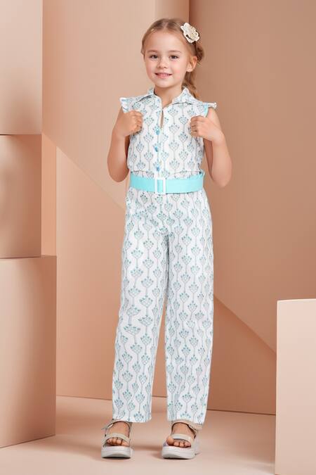 Petite Pomme White Cotton Floral Block Print Jumpsuit Online at Aza Fashions Petite Pomme_White Cotton Floral Block Print Jumpsuit _Online_at_Aza_Fashions