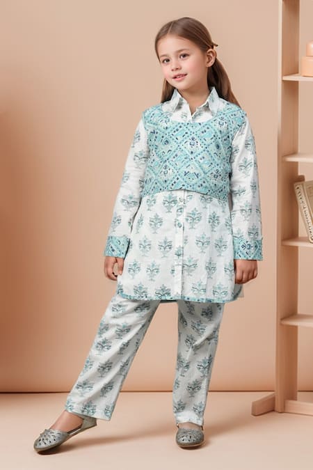 Samyukta Singhania Floral Block Print Kurta Set With Crop Jacket 