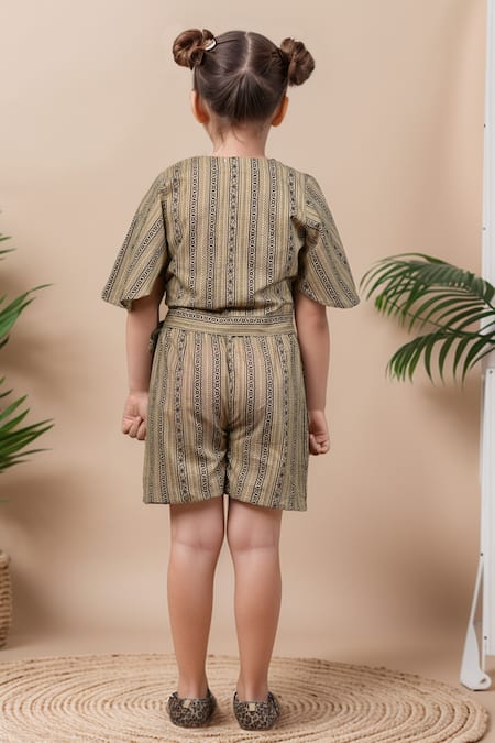 Petite Pomme Stripe Print Wrap Top & Shorts Set 