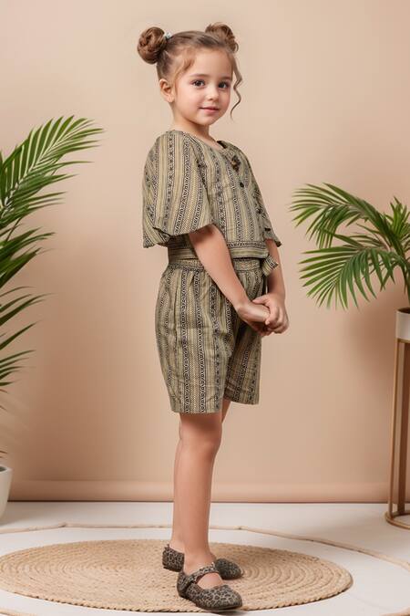Buy Petite Pomme Beige Cotton Stripe Print Wrap Top And Shorts Set Online at Aza Fashions Buy_Petite Pomme_Beige Cotton Stripe Print Wrap Top And Shorts Set _Online_at_Aza_Fashions