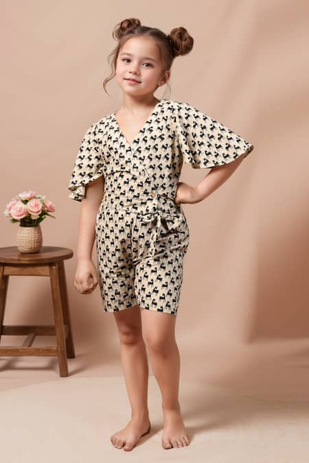 Petite Pomme Reindeer Whisper Print Wrap Top & Shorts 