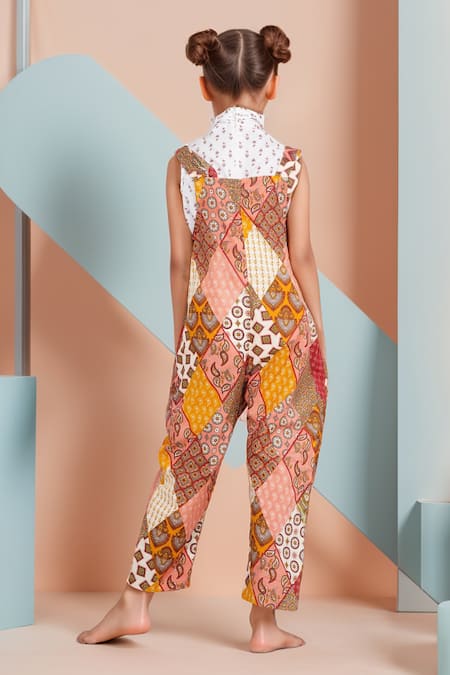 Petite Pomme Multi Color Floral Patchwork Dungaree Set 
