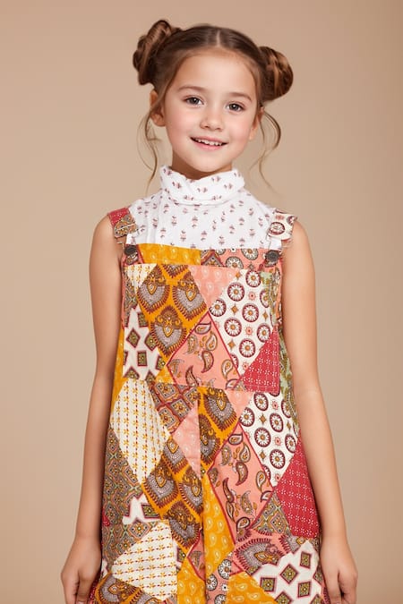 Buy_Petite Pomme_Multi Color Cotton Embroidery Floral Patchwork Dungaree Set _Online_at_Aza_Fashions