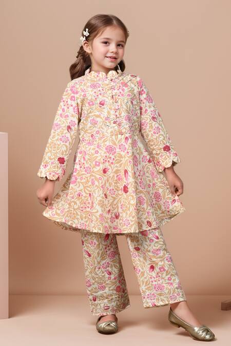 Petite Pomme White Cotton Embroidery Floral Print Peplum Kurta Set Online at Aza Fashions Petite Pomme_White Cotton Embroidery Floral Print Peplum Kurta Set _Online_at_Aza_Fashions