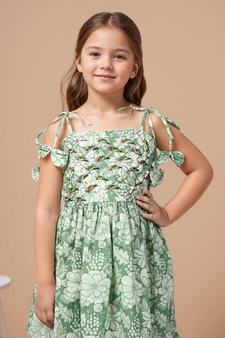 Shop Petite Pomme Green Cotton Pearls, Embroidery Floral Print Peplum Kurta Set Online at Aza Fashions Shop_Petite Pomme_Green Cotton Pearls, Embroidery Floral Print Peplum Kurta Set _Online_at_Aza_Fashions