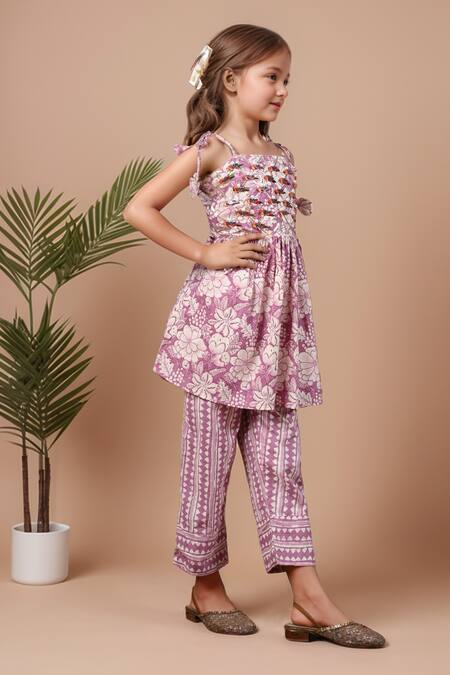 Petite Pomme Purple Cotton Pearls, Gota Patti Floral Print Peplum Kurta Set Online at Aza Fashions Petite Pomme_Purple Cotton Pearls, Gota Patti Floral Print Peplum Kurta Set _Online_at_Aza_Fashions