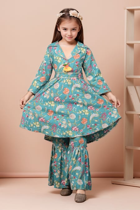 Samyukta Singhania Floral Embroidered High Low Kurta & Sharara 