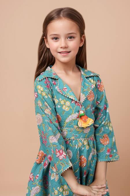 Buy_Samyukta Singhania_Blue Cotton Embroidery, Tassels Floral High Low Kurta And Sharara_Online_at_Aza_Fashions