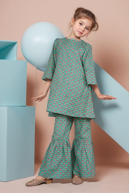 Petite Pomme Floral Print A-Line Kurta & Sharara Set 