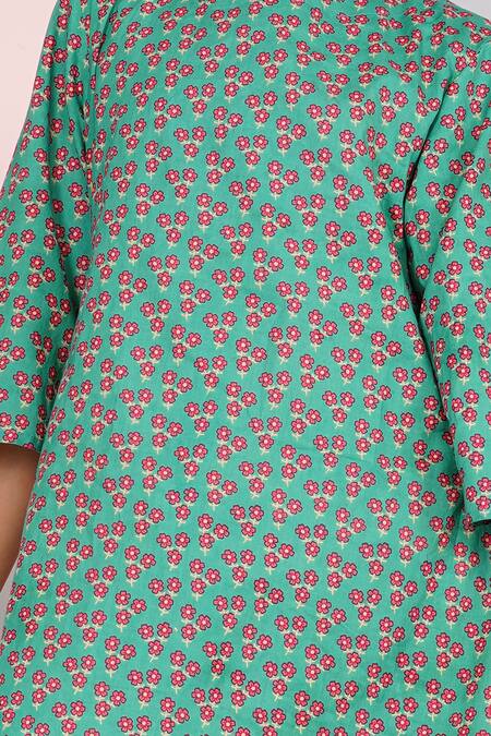 Petite Pomme Green Cotton Embroidery Floral Print A-line Kurta And Sharara Set Online at Aza Fashions Petite Pomme_Green Cotton Embroidery Floral Print A-line Kurta And Sharara Set _Online_at_Aza_Fashions