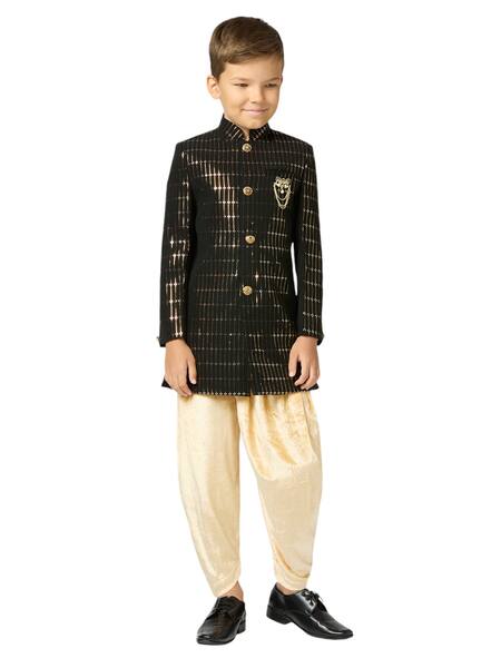 Petite Pomme Black Polyester Sequins Embellished Sherwani And Salwar Online at Aza Fashions Petite Pomme_Black Polyester Sequins Embellished Sherwani And Salwar_Online_at_Aza_Fashions