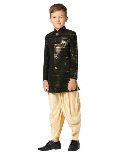 Buy Petite Pomme Black Polyester Sequins Embellished Sherwani And Salwar Online at Aza Fashions Buy_Petite Pomme_Black Polyester Sequins Embellished Sherwani And Salwar_Online_at_Aza_Fashions