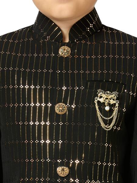 Petite Pomme Black Polyester Sequins Embellished Sherwani And Salwar at Aza Fashions Petite Pomme_Black Polyester Sequins Embellished Sherwani And Salwar_at_Aza_Fashions