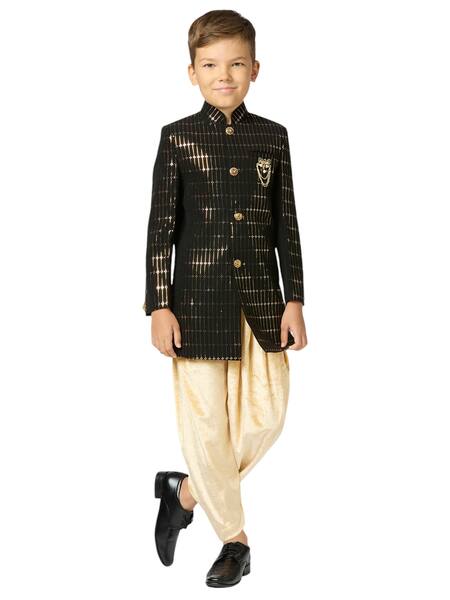Buy Petite Pomme Black Polyester Sequins Embellished Sherwani And Salwar Buy_Petite Pomme_Black Polyester Sequins Embellished Sherwani And Salwar