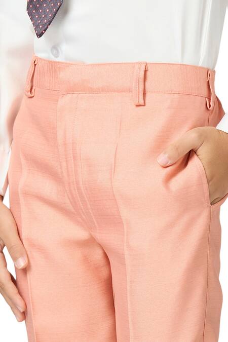 Shop Petite Pomme Peach Polyester Solid Blazer Trouser Set Online at Aza Fashions Shop_Petite Pomme_Peach Polyester Solid Blazer Trouser Set _Online_at_Aza_Fashions