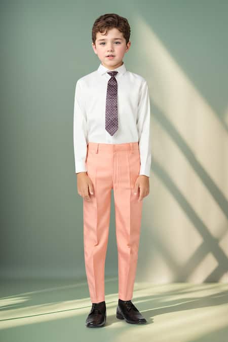 Petite Pomme Peach Polyester Solid Blazer Trouser Set at Aza Fashions Petite Pomme_Peach Polyester Solid Blazer Trouser Set _at_Aza_Fashions