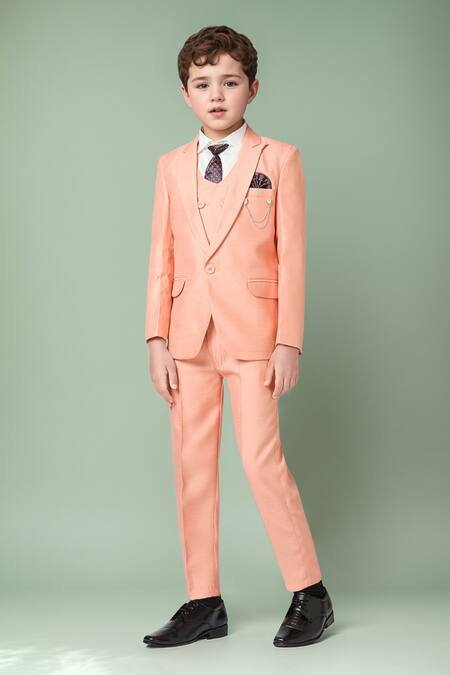 Buy Petite Pomme Peach Polyester Solid Blazer Trouser Set Buy_Petite Pomme_Peach Polyester Solid Blazer Trouser Set